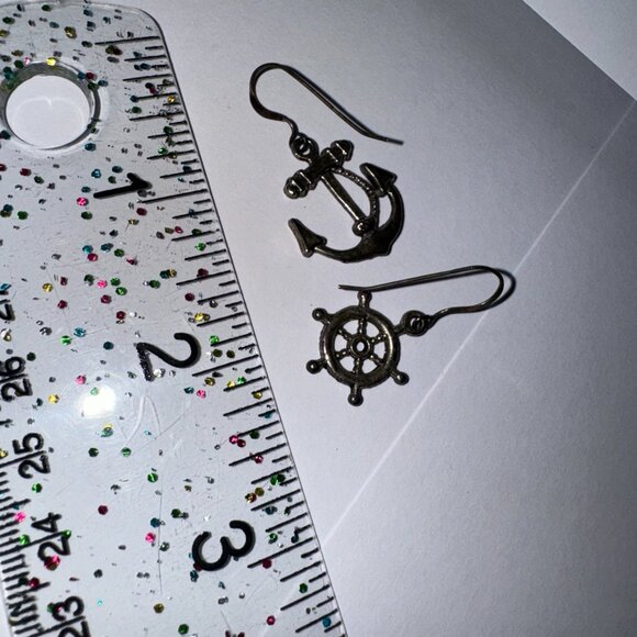 Anchor and Wheel Dangle Earrings - Picture 7 of 8